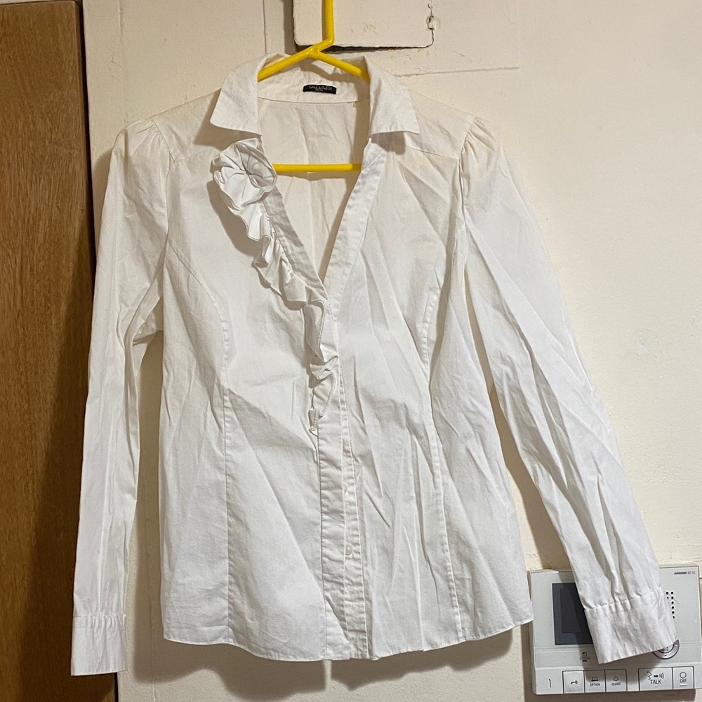 Blouse White Ruffled,  Button-Up Shirt Open to Offers!